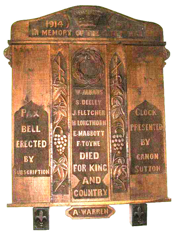 The First World War Memorial in All Saints' Church, Horsington (Lincs)