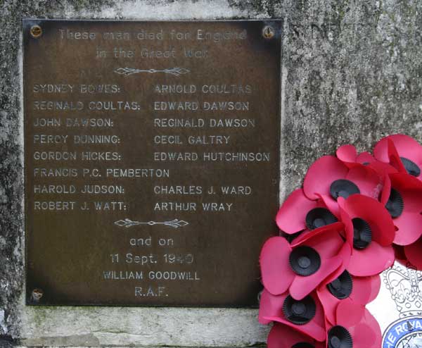 The names on Hovingham's Memorial Cross