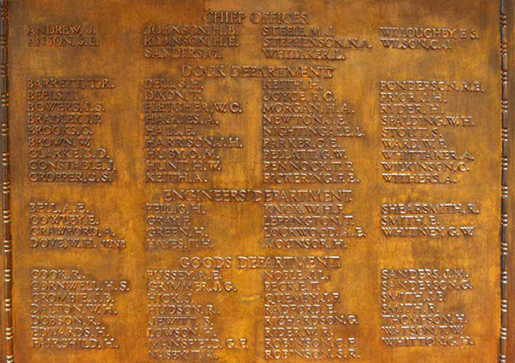 Commemorations (1) on the First World War Memorial for the Hull and Barnsley Railway Company