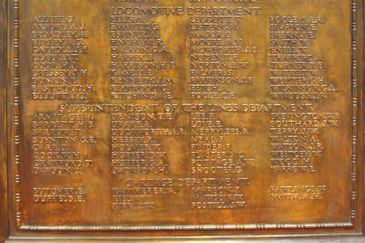 Commemorations (2) on the First World War Memorial for the Hull and Barnsley Railway Company