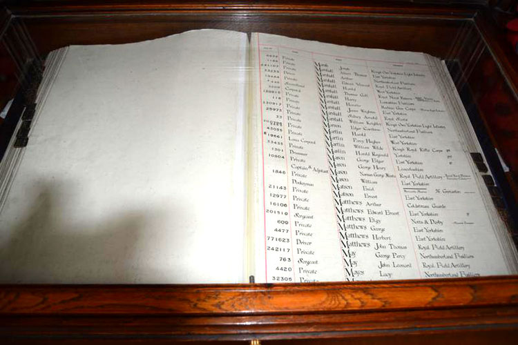 One of the pages in the Book of Remembrance in the Minster Church, Hull
