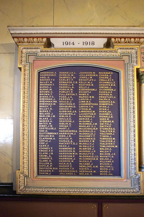 Names on the First World War Memorial Panel on the War Memorial in the Church of St. Charles Borromeo, Hull