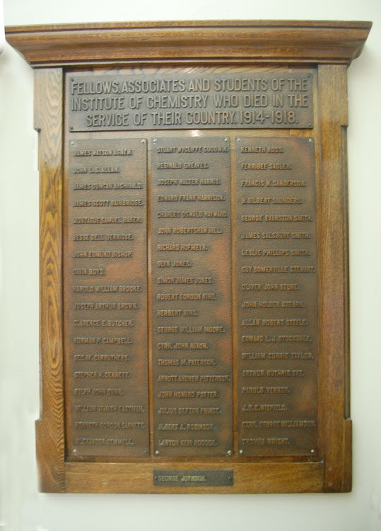The First World War Memorial for the Institute of Chemistry in the Royal Society of Chemistry in Burlington House, London