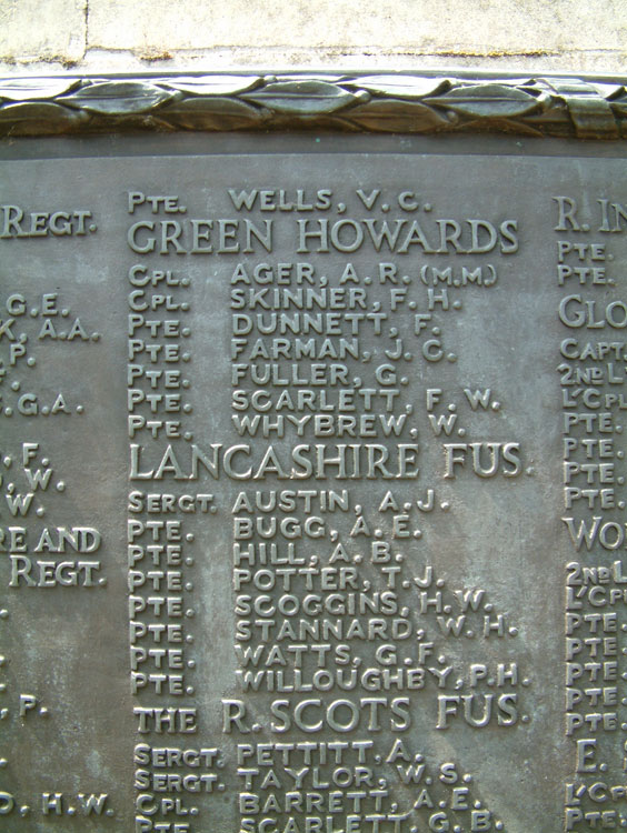 The Yorkshire Regiment (Green Howards) Names on the Cenotaph, - Cpl Skinner served in the East Yorkshire Regiment.