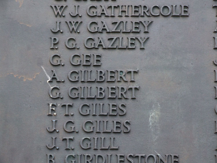George Gilbert's Name on the War Memorial for King's Lynn (Norfolk)