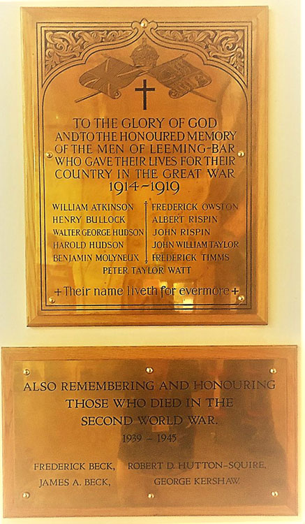 The War Memorial Plaques for Leeming Bar