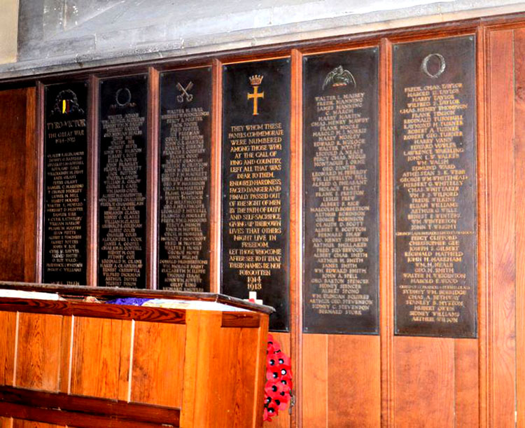 The First World War Memorial in St. Peter's Church, Highfields (Leicester city)