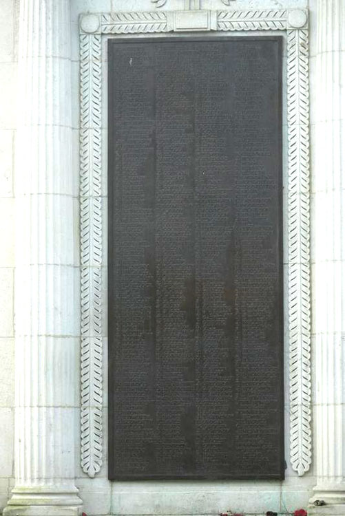 First World War Commemorations on One of the Panels on the Leigh (Greater Manchester) War Memorial