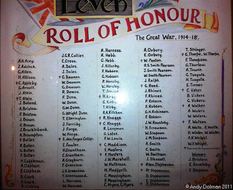 The First World War Roll of Honour in Holy Trinity Church, Leven