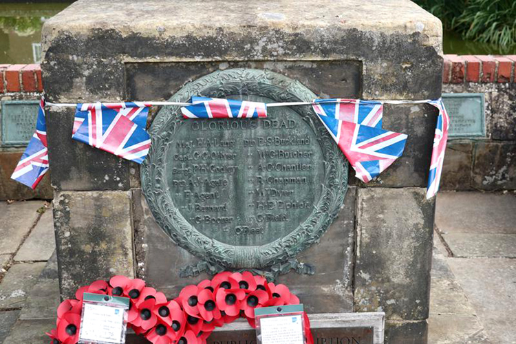 James Barnard's name on the War Memorial for Lingfield (Surrey)