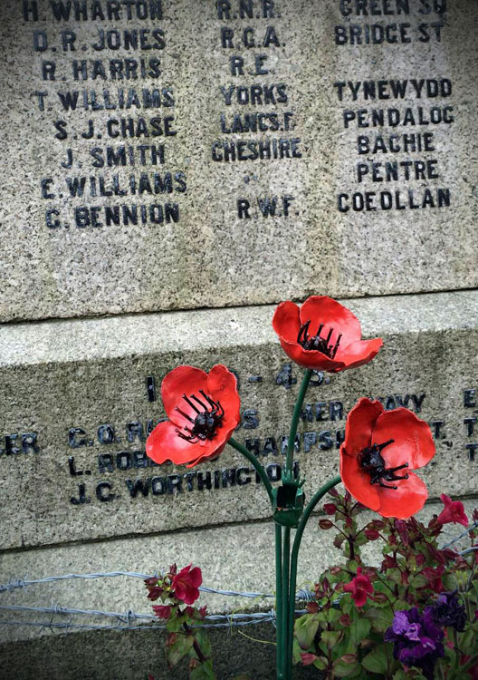 The name of Thomas Williams on the Llanfyllin War Memorial