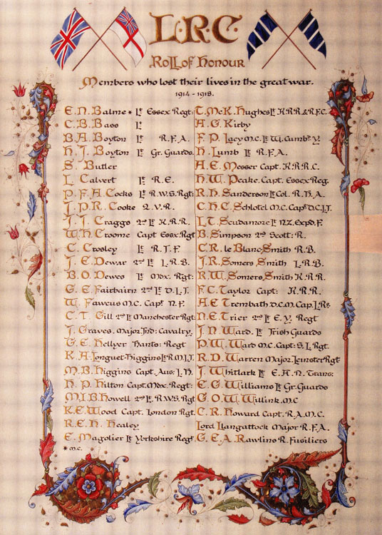 The First World War Roll of Honour for the London Rowing Club