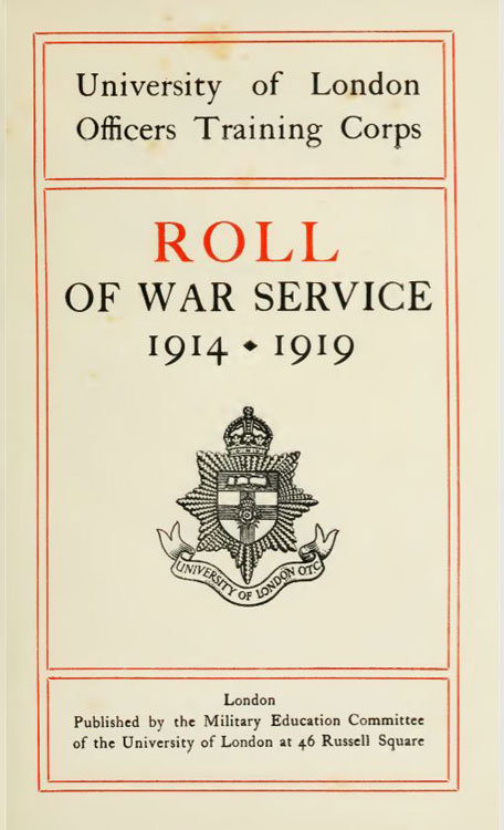 The Title Page of the University of London Roll of War Service