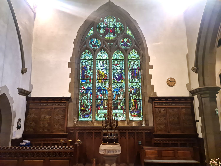 The Two Commemorative Panels Located on Either Side of the Dedicatory Stained Glass Window in St. Mark's Church, Longwood (Kirklees)