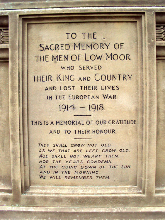 The Dedication on the Low Moor War Memorial