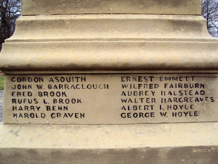Private Hoyle's Name on the Low Moor War Memorial