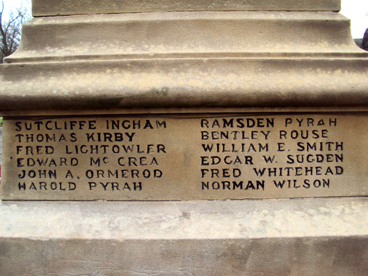 Corporal Ramsden Pyrah's Name on the Low Moor War Memorial