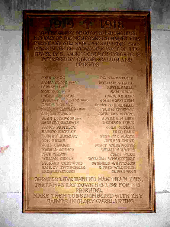 The War Memorial inside St. Anne's Church Lydgate (Oldham)