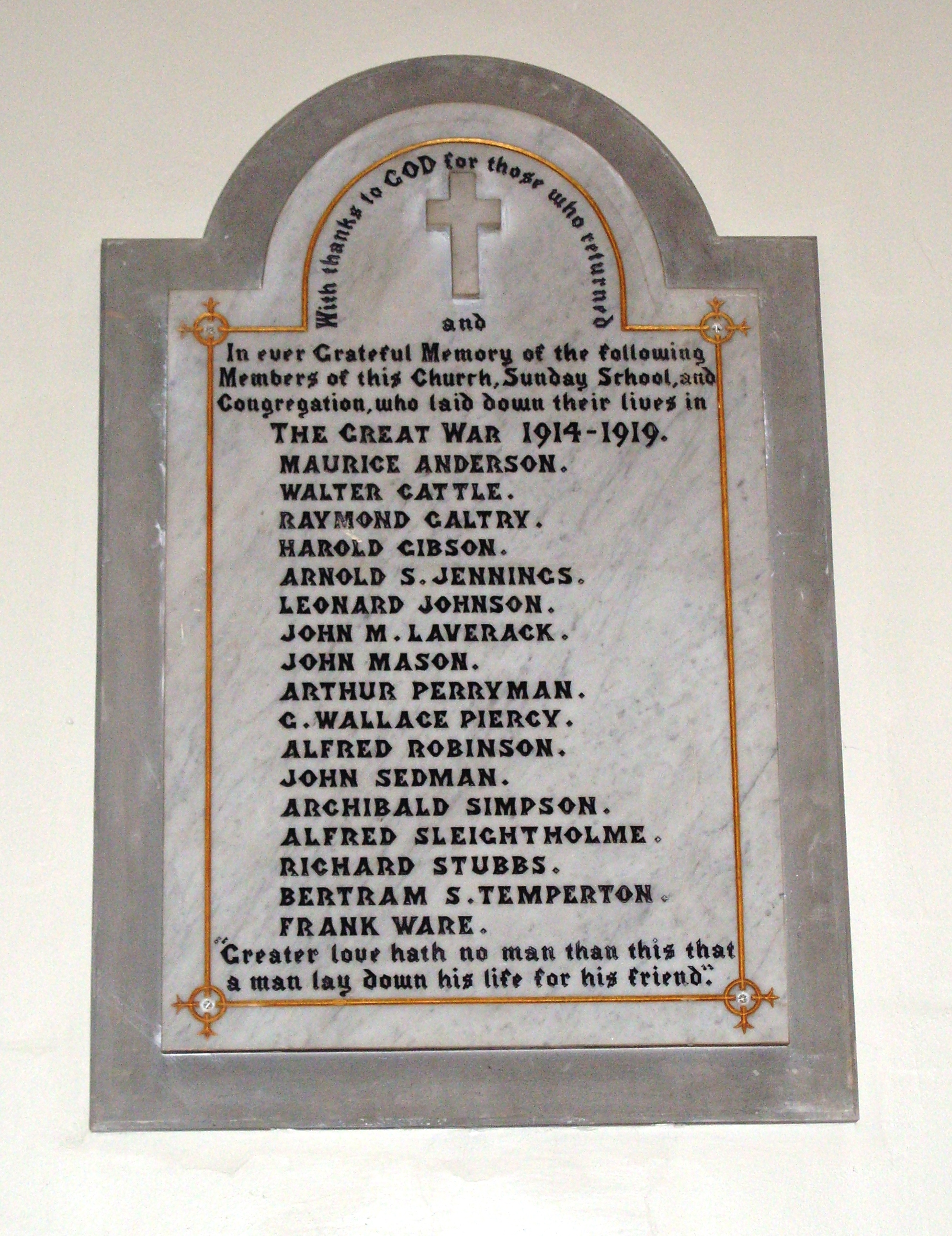 The War Memorial in the Methodist Church, Malton