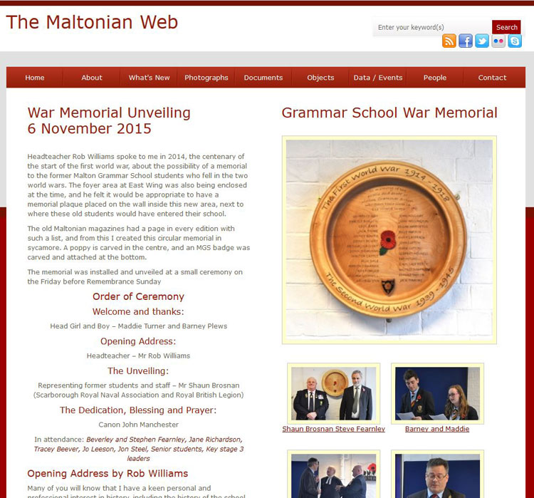The Malton School Website's Report on the Unveiling of the Malton Grammar School War Memorial
