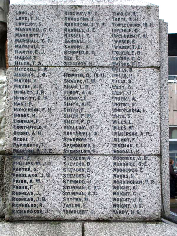 Pte Moxon's Name on tthe War Memorial for March (Cambs)