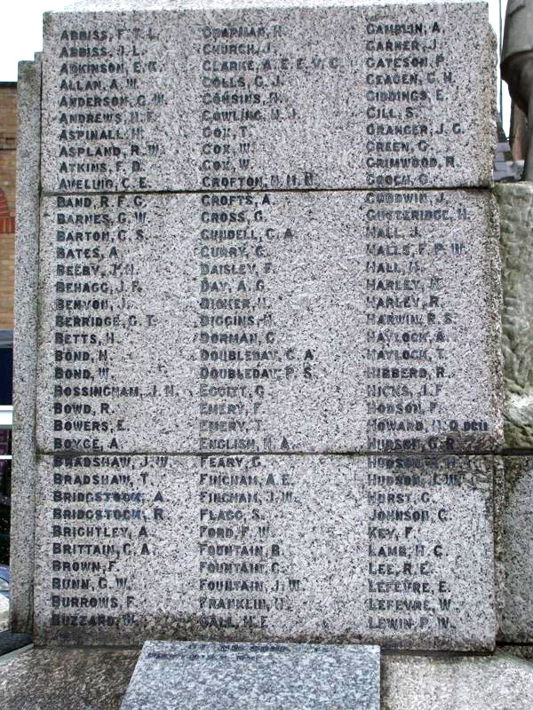 Ptes Brightley and Burrows Names on tthe War Memorial for March (Cambs)