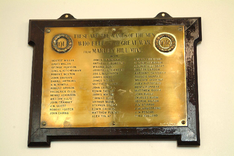 The First World War Memorial in St. Cuthbert's Church, Marley Hill (Gatehead)