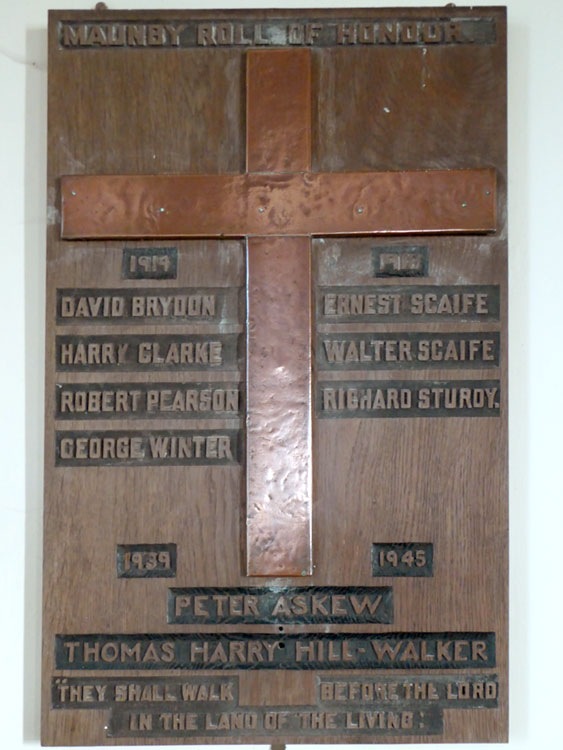 The War Memorial Plaque in the Church of St. Michael and All Angels, Maunby