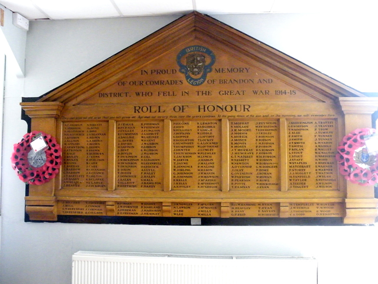 The First World War Roll of Honour in the Royal British Legion Club, Meadowfield (Co. Durham)