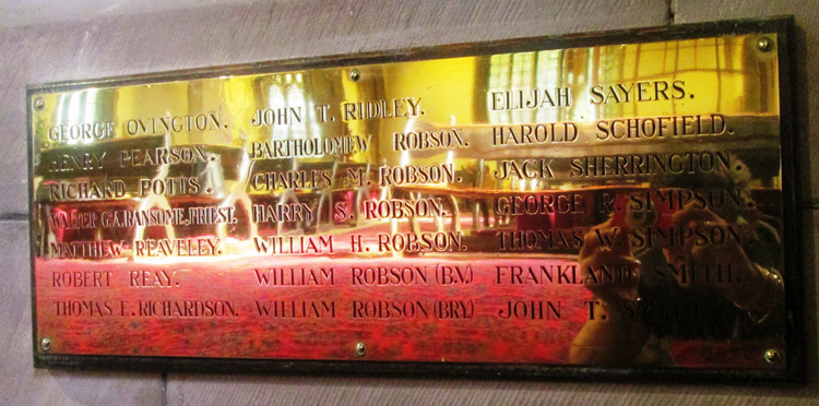 One of the Plaques on the Communion Rail in St. John's Church, Meadowfield (Co. Durham)