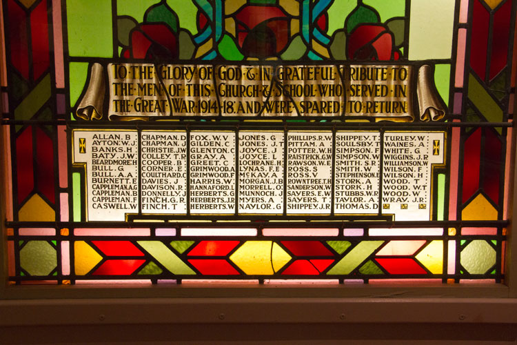 Middlesbrough's Central Methodist Church War Memorial Window Commemorating Those Who Served and Returned After the First World War.