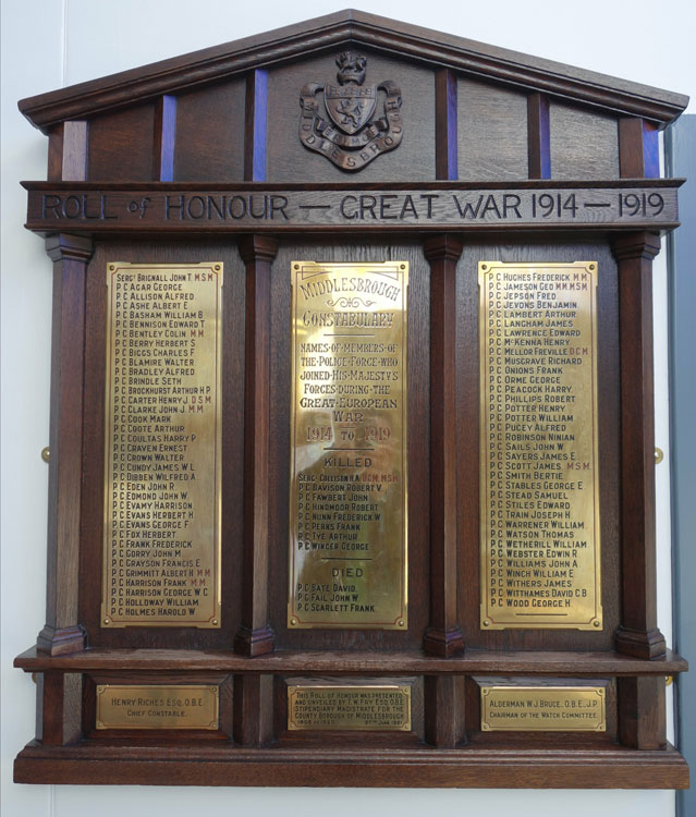 The First World War Memorial in Middlesbrough's Police Station