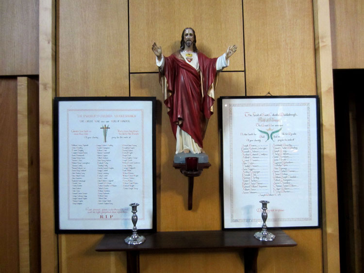 The First World War Roll of Honour in St. Columba's Church, Middlesbrough