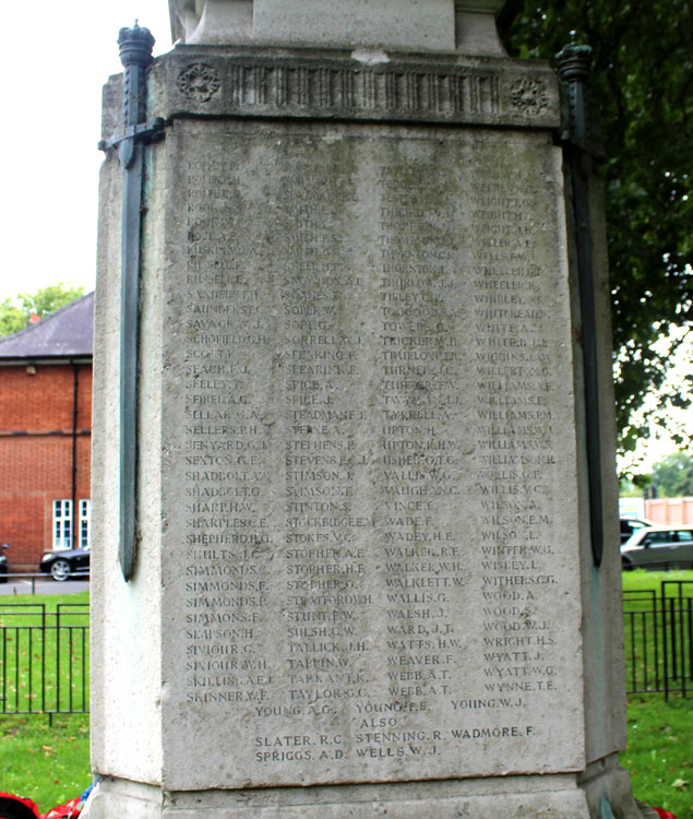 Private Sealey's Name on the Mitcham War Memorial.