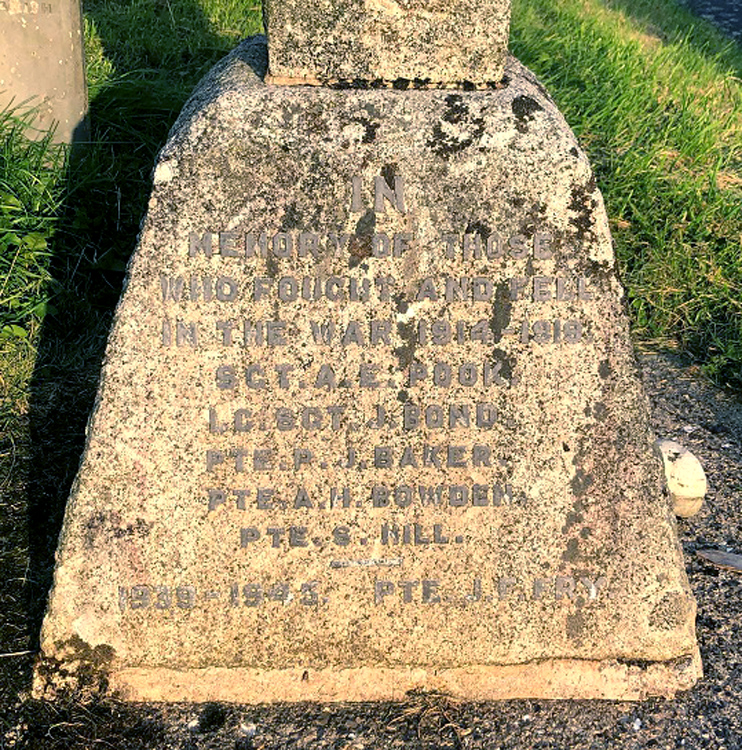 The names of the fallen o the War Memorial Cross Outside Sy. Mary's Church, Molland (Devon)