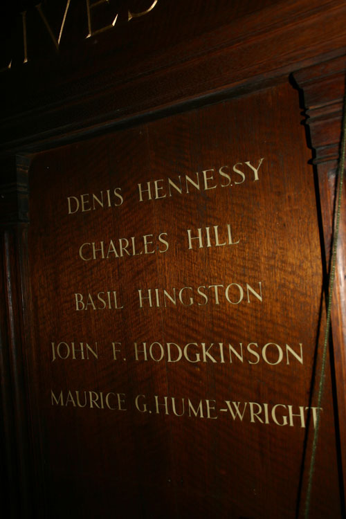 Maurice Hume-Wright's Name on the Mount St. Mary's College War Memorial
