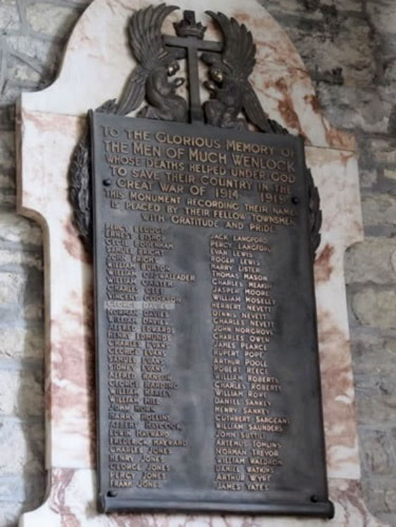 The First World War Memorial in Holy Trinity Church, Much Wenlock (Shropshire)