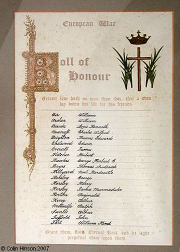 The First World War Roll of Honour in St. Everilda's Church, Nether Poppleton