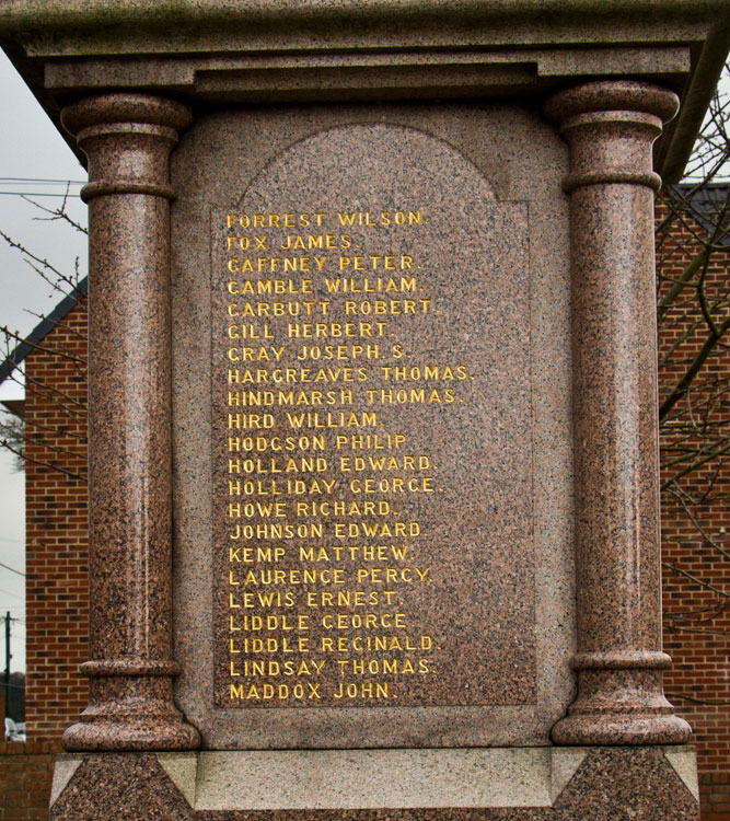 Names "F" - "M" on the New Brancepeth War Memorial