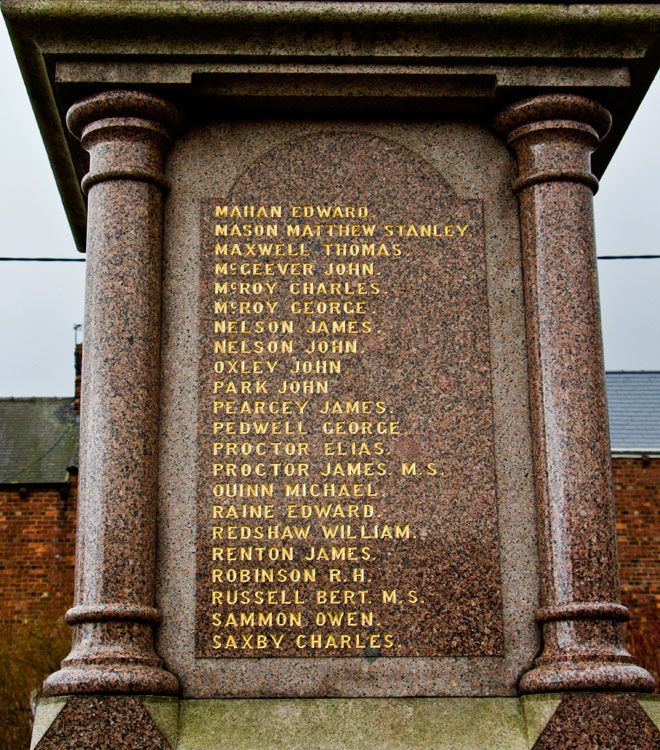 Names "M" - "S" on the New Brancepeth War Memorial