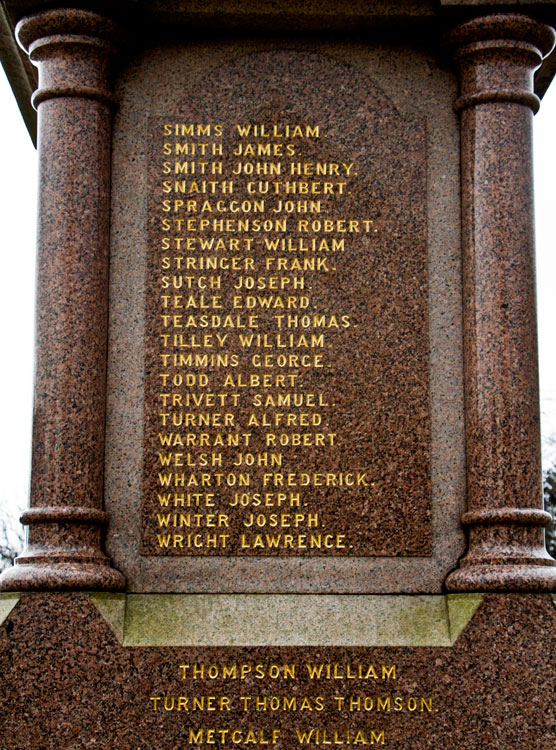 Names "S" - "W" on the New Brancepeth War Memorial