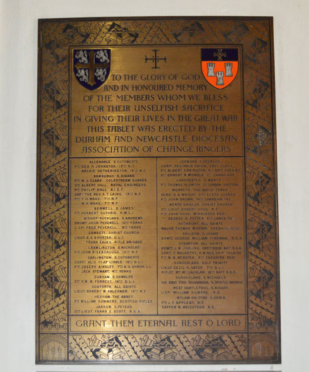 The First World War Memorial to the Durham and Newcastle Diocesan Association of Change Ringers
