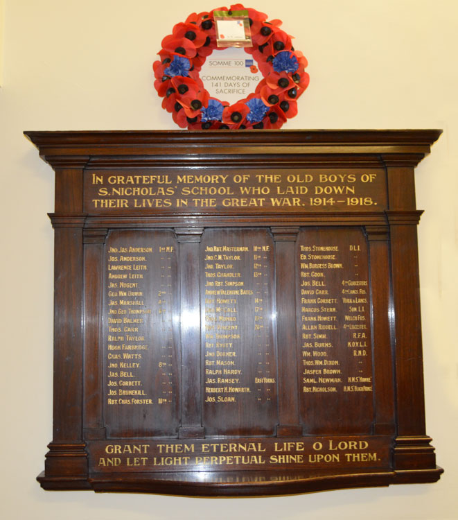 The First World War Memorial for St. Nicholas' School