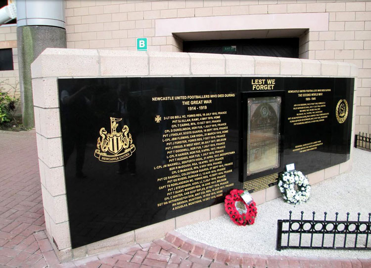 The Newcastle United Football Club War Memorial Outside St. James Park Stadium.