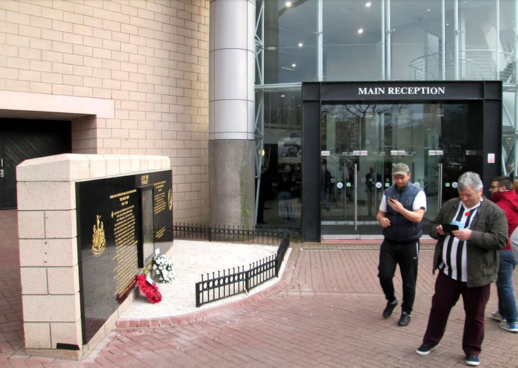 The Newcastle United Football Club War Memorial Outside St. James Park Stadium.