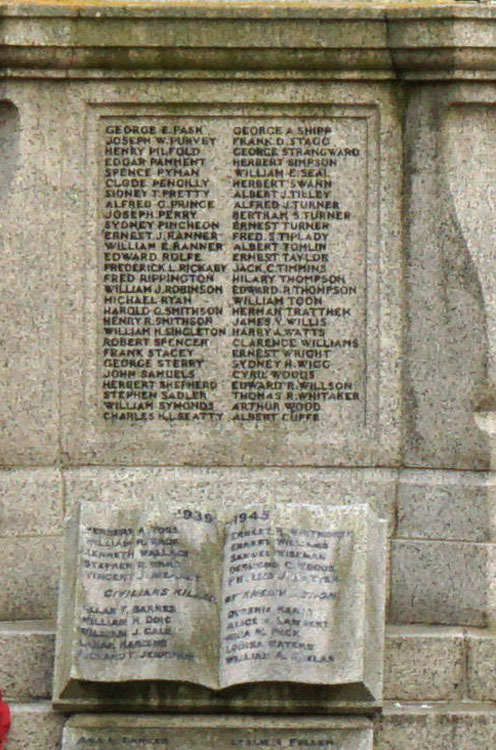 Plaque for WW1 Names "P" - "W" on the War Memorial for Newmarket (Suffolk)
