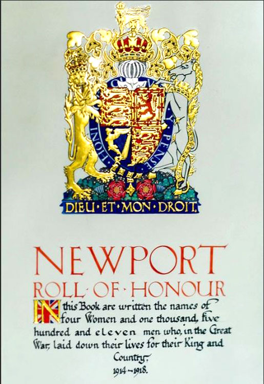 The Dedication Page on Newport's Roll of Honour