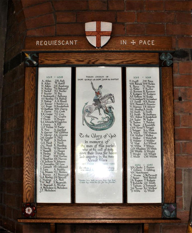 The War Memorial in St. George in the Meadows Church, Nottingham