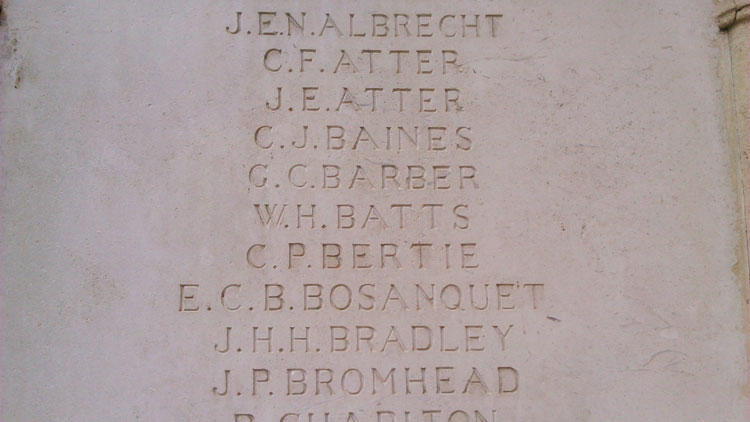 Captain Barber's Name Commemorated on the War Memorial in the Entrance to Oakham School Chapel