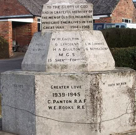 The Dedication on the Old Bolingbroke War Memorial, with First and Second World War Commemorations.